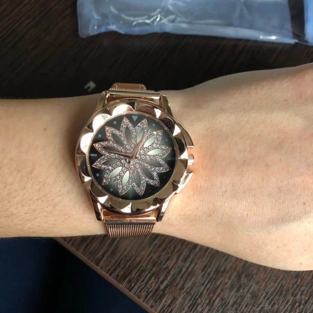 Fashion Women Rose Gold Flower Rhinestone Wrist Wa - Picture 2 of 3